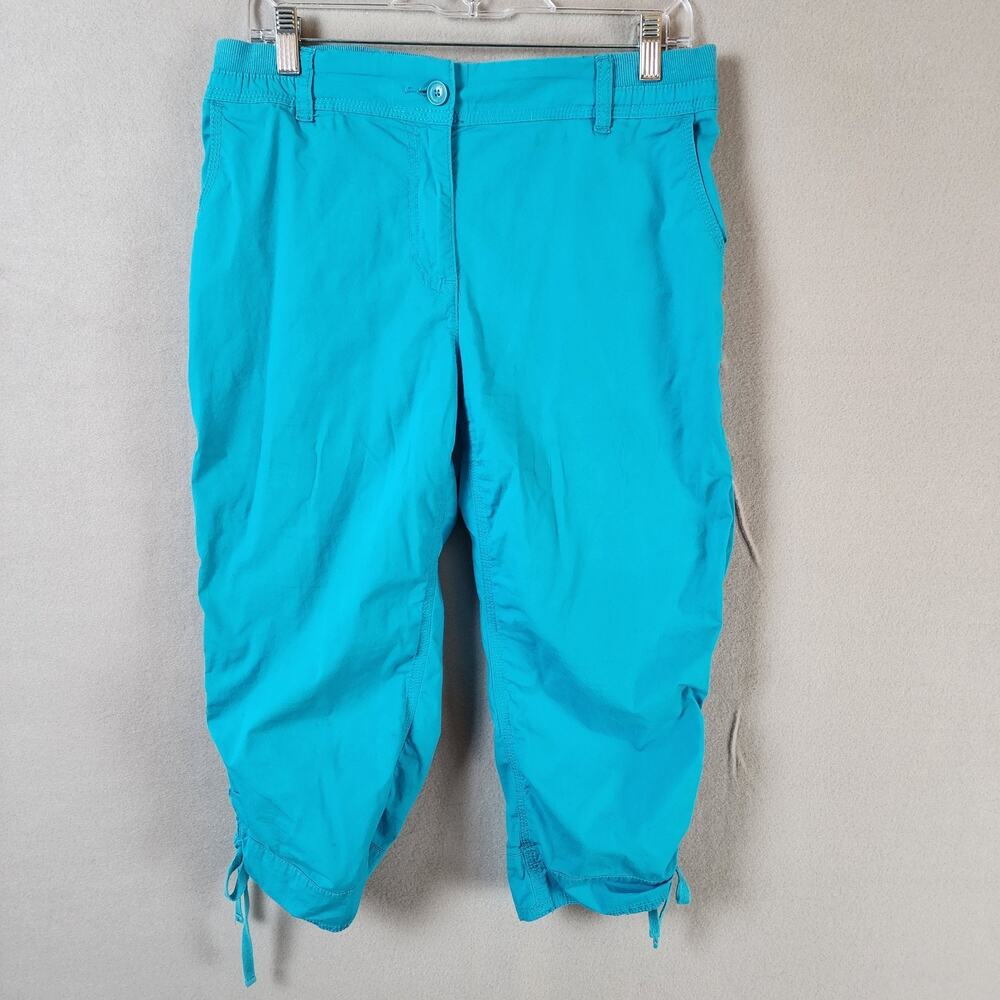 Chico’s Collection Capri Drawstring Hem Pants Women US Size 6 Turquoise